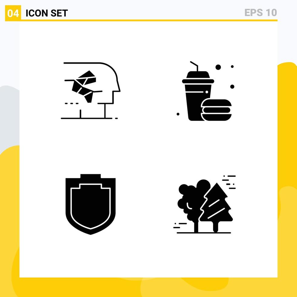 4 Thematic Vector Solid Glyphs and Editable Symbols of android protection human drink shield Editable Vector Design Elements