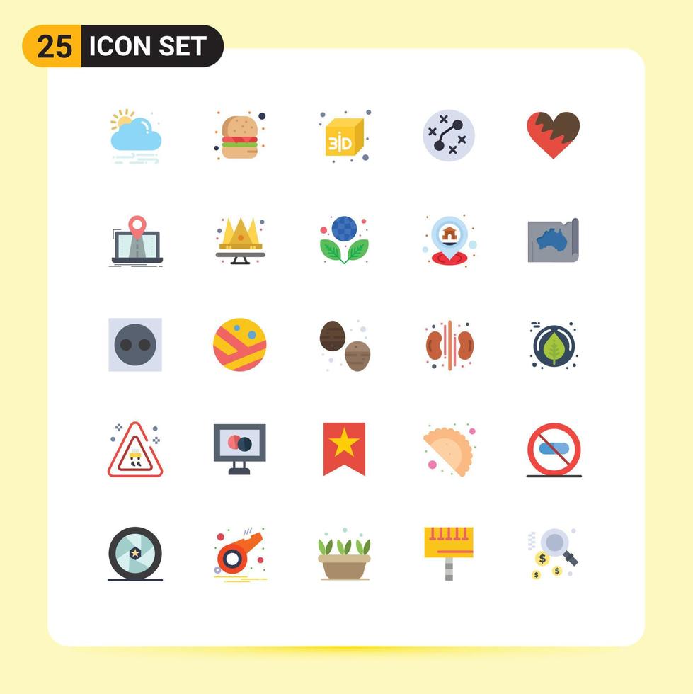 25 Universal Flat Color Signs Symbols of navigation favorite bacteria like heart Editable Vector Design Elements