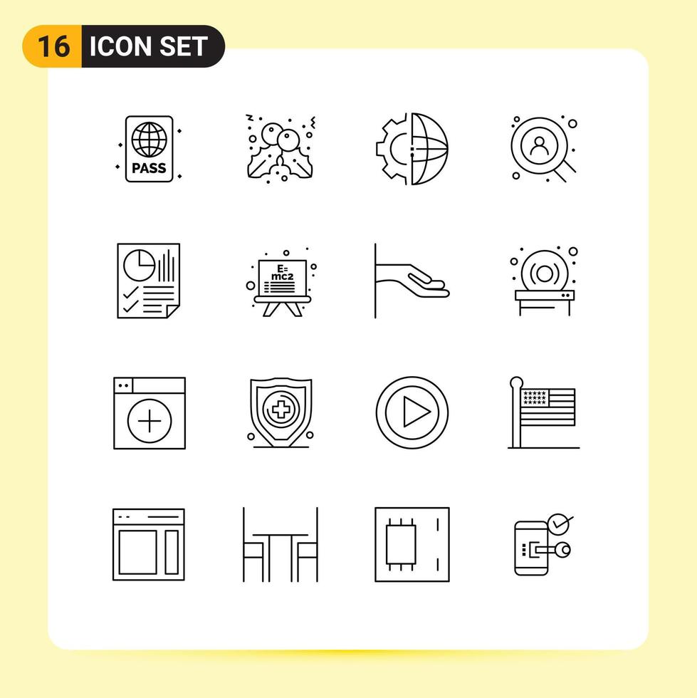 Universal Icon Symbols Group of 16 Modern Outlines of data user development search production Editable Vector Design Elements