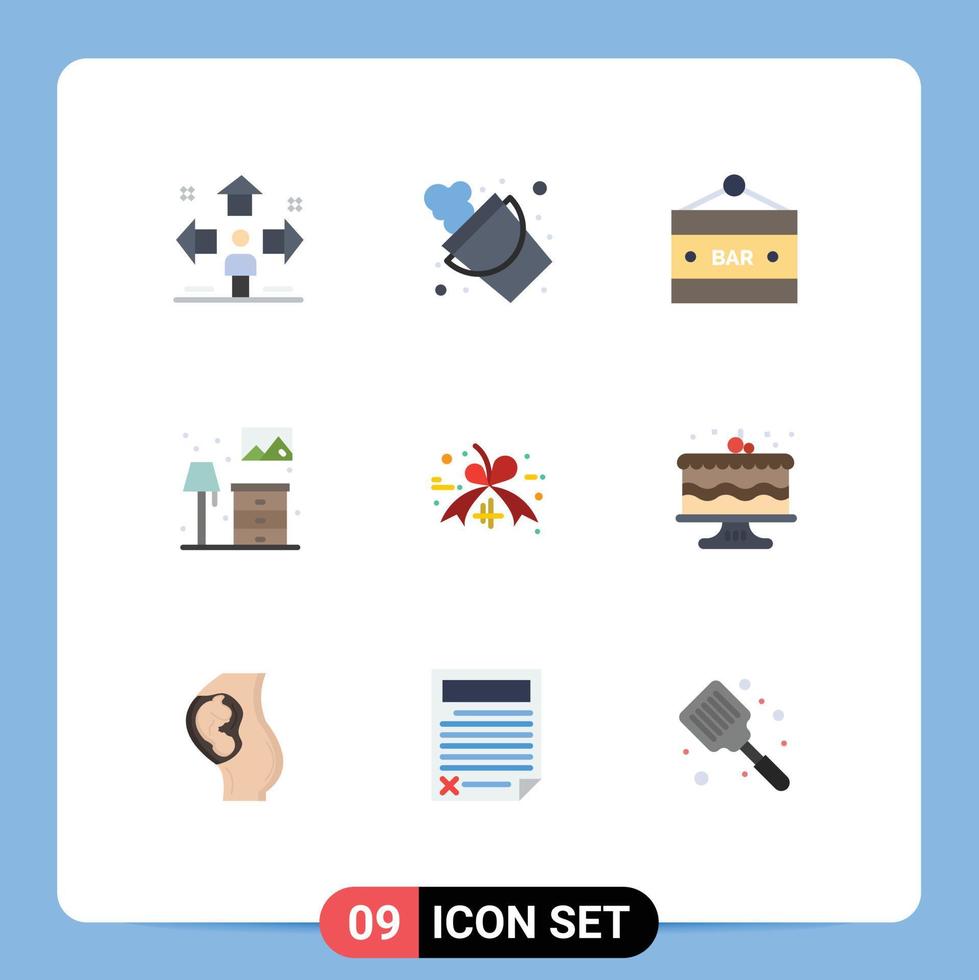 Mobile Interface Flat Color Set of 9 Pictograms of lump living tool home entertainment Editable Vector Design Elements