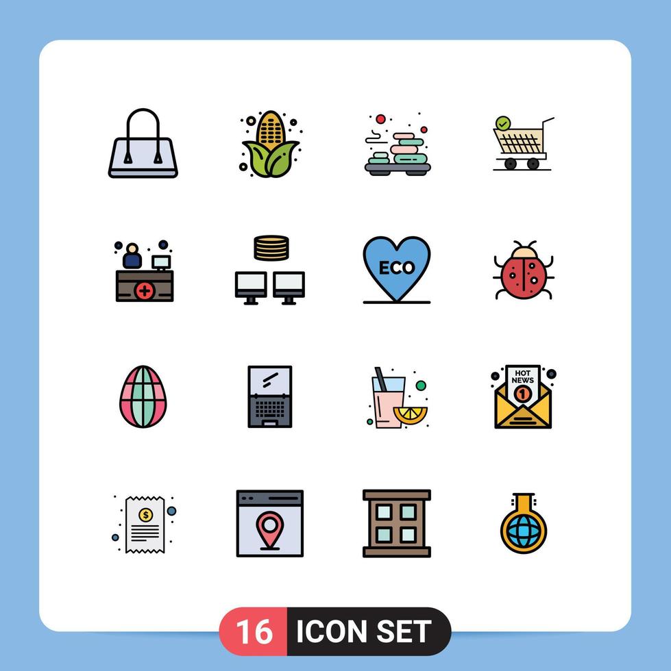 conjunto de 16 iconos de interfaz de usuario modernos signos de símbolos para recepcionista de hospital de respaldo recepción de hospital de piedra compras elementos de diseño de vectores creativos editables