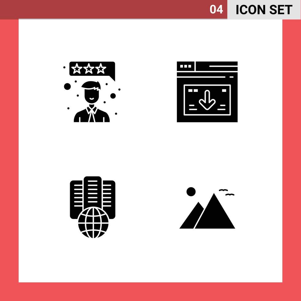 Solid Glyph Pack of 4 Universal Symbols of customer satisfaction internet internet website server Editable Vector Design Elements