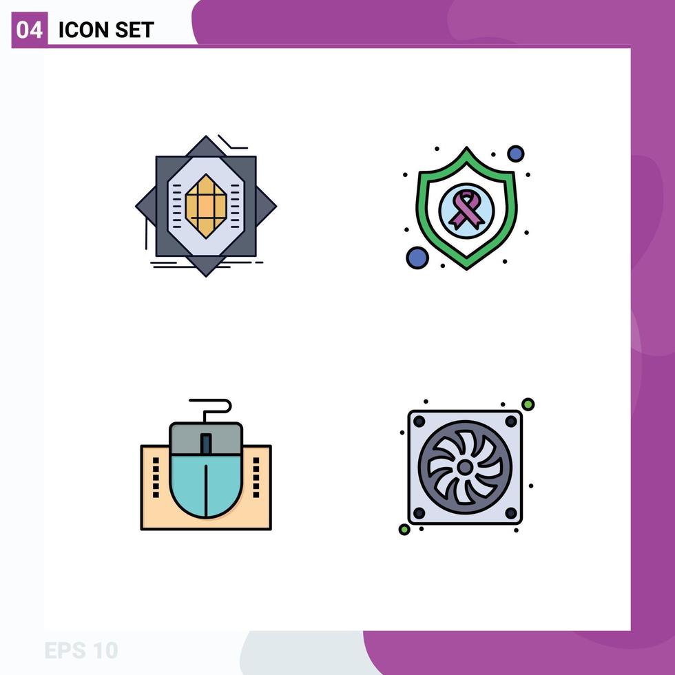 Modern Set of 4 Filledline Flat Colors Pictograph of abstract mouse formation protect hardware Editable Vector Design Elements