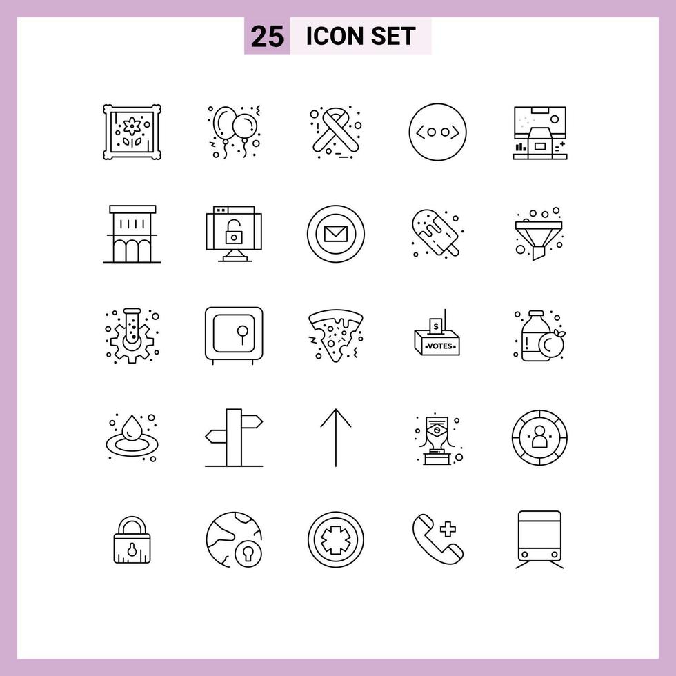Group of 25 Lines Signs and Symbols for panel center hospital cabin code Editable Vector Design Elements