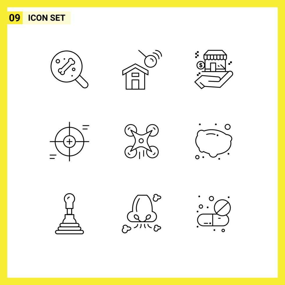 9 Universal Outline Signs Symbols of drone target safe scope focus Editable Vector Design Elements