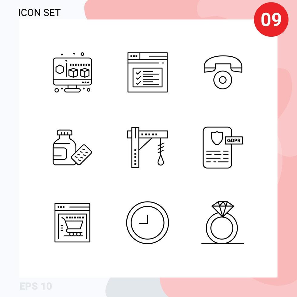 Set of 9 Modern UI Icons Symbols Signs for halloween bulb telephone brightness medicine Editable Vector Design Elements