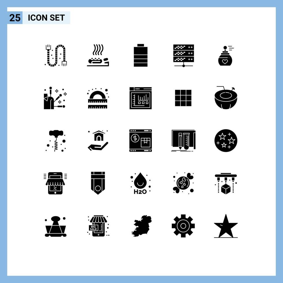 Universal Icon Symbols Group of 25 Modern Solid Glyphs of fragnence web spa server hosting Editable Vector Design Elements