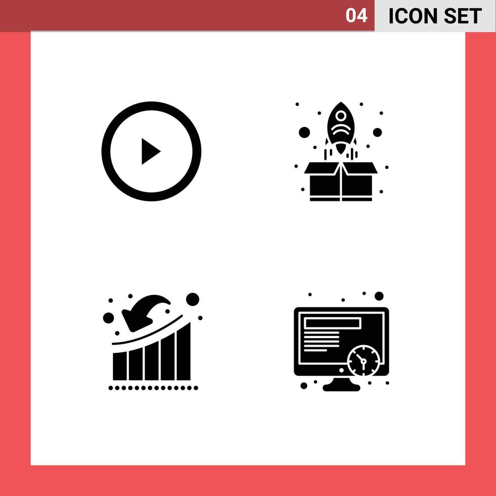 User Interface Pack of 4 Basic Solid Glyphs of interface downfall rocket package loss Editable Vector Design Elements