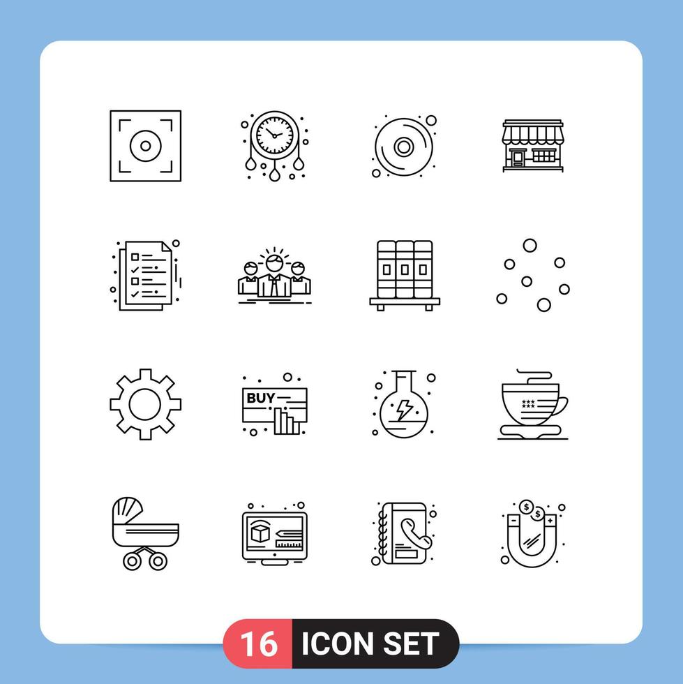 Pictogram Set of 16 Simple Outlines of file delivery disk building market Editable Vector Design Elements