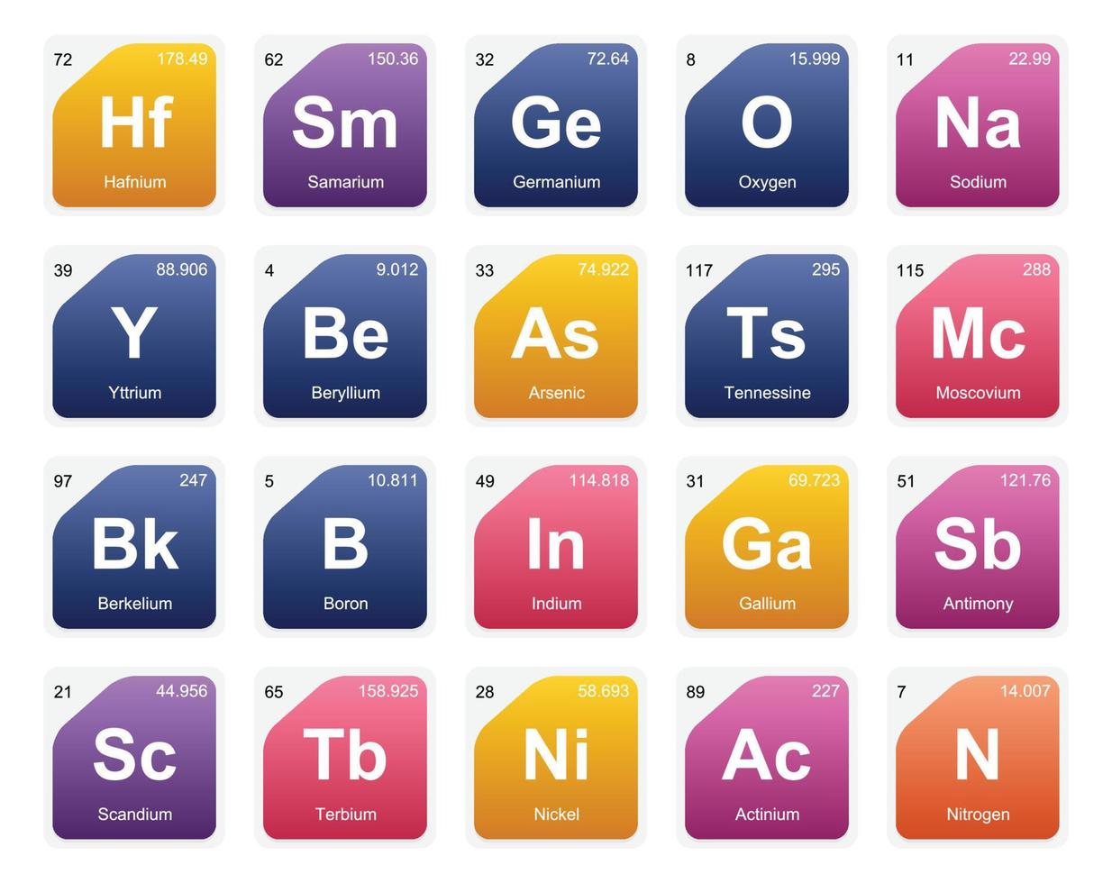 20 Preiodic table of the elements Icon Pack Design vector