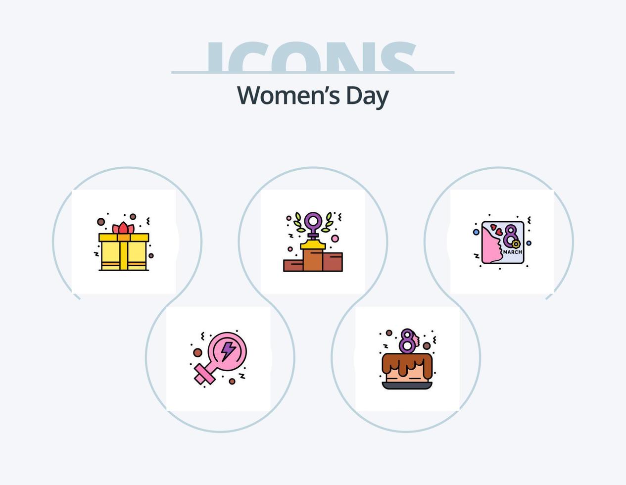 Womens Day Line Filled Icon Pack 5 Icon Design. day. women. proposal. love. cupcake vector