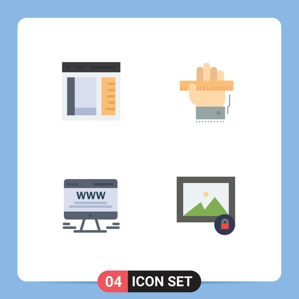 4 Universal Flat Icons Set for Web and Mobile Applications browser ruler development hand billboard Editable Vector Design Elements