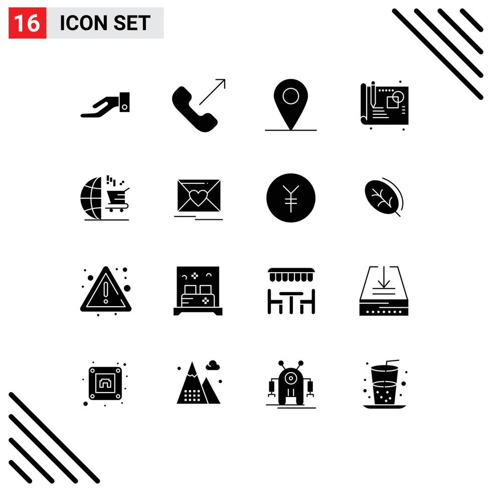 User Interface Pack of 16 Basic Solid Glyphs of love shopping car seo cart Editable Vector Design Elements