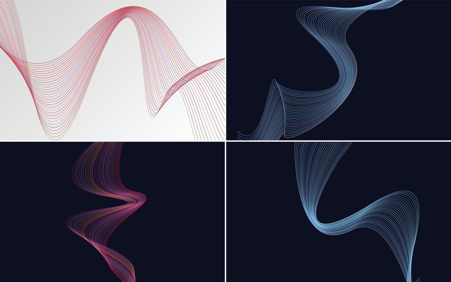 Set of 4 geometric wave pattern background Abstract waving line vector