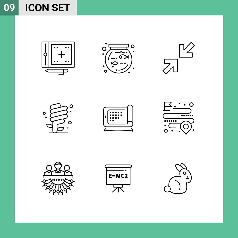 9 Universal Outlines Set for Web and Mobile Applications display green arrows environmental protection ecology Editable Vector Design Elements