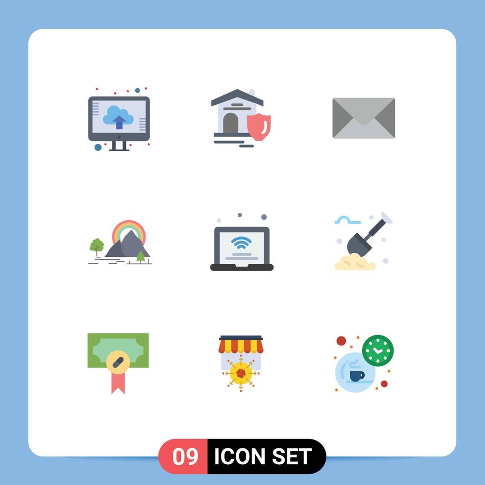 Modern Set of 9 Flat Colors and symbols such as internet of things laptop mail rainbow landscape Editable Vector Design Elements