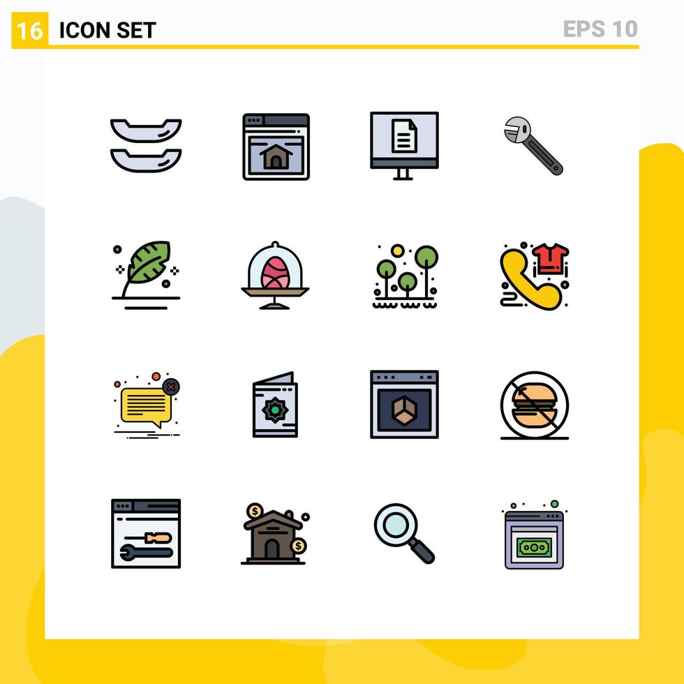 paquete de 16 signos y símbolos modernos de líneas rellenas de color plano para medios de impresión web, como herramienta de tinta, opción de llave de Internet, elementos de diseño de vectores creativos editables