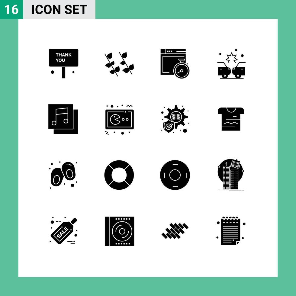 Pack of 16 creative Solid Glyphs of albums damage spring crash computing Editable Vector Design Elements