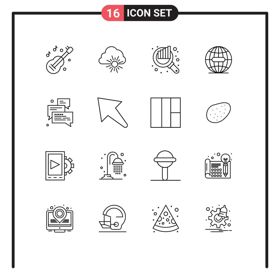 Outline Pack of 16 Universal Symbols of chat internet audit globe earth Editable Vector Design Elements