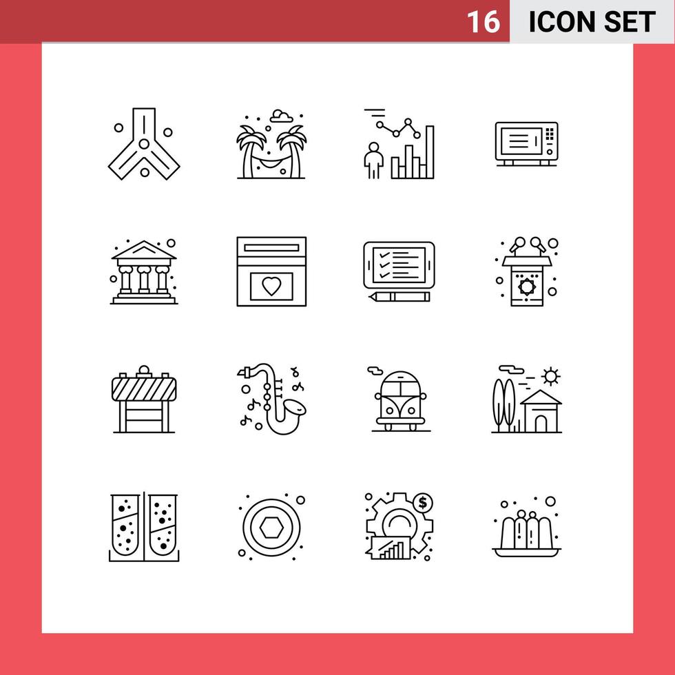 Pictogram Set of 16 Simple Outlines of bank oven data machine electric Editable Vector Design Elements