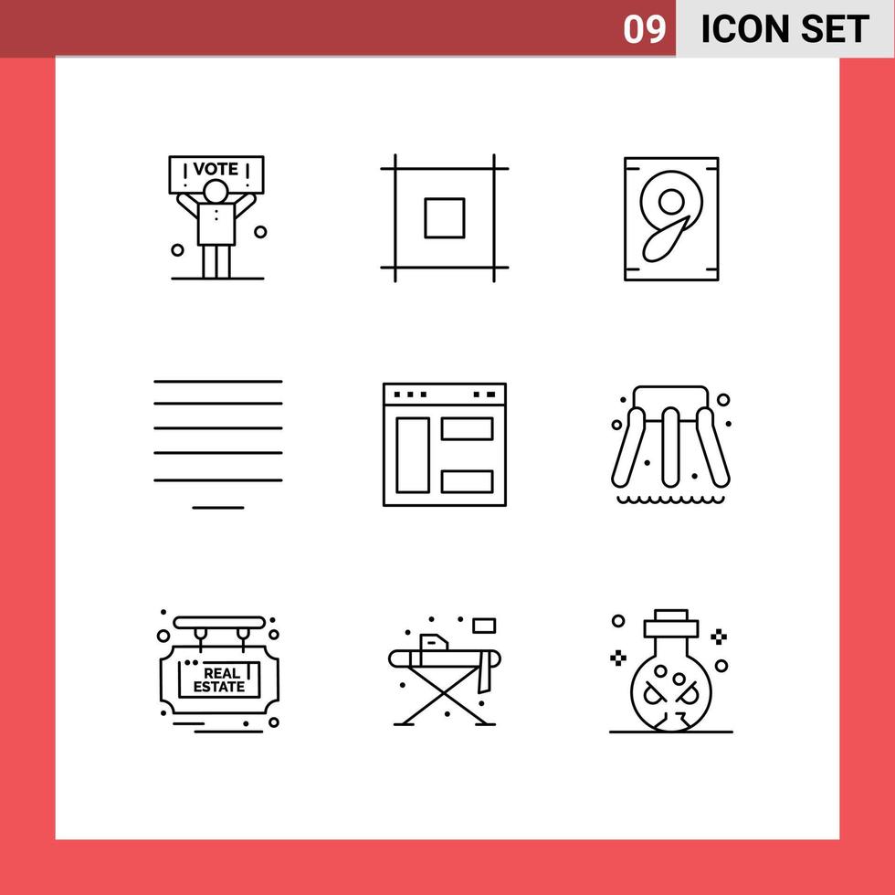 Group of 9 Outlines Signs and Symbols for slider webpage sound internet text Editable Vector Design Elements