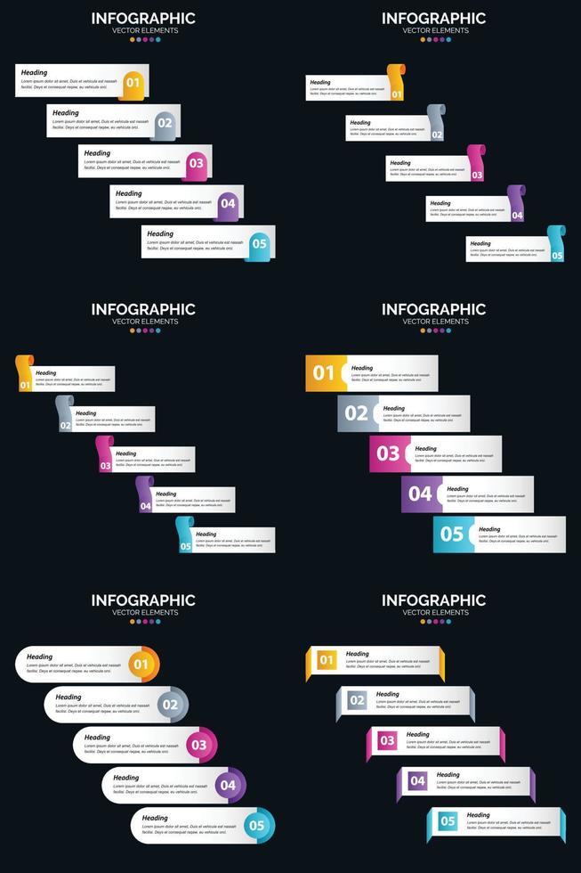 Vector 6 Infographics Pack Presentation slide template 5 Steps cycle diagrams and timelines