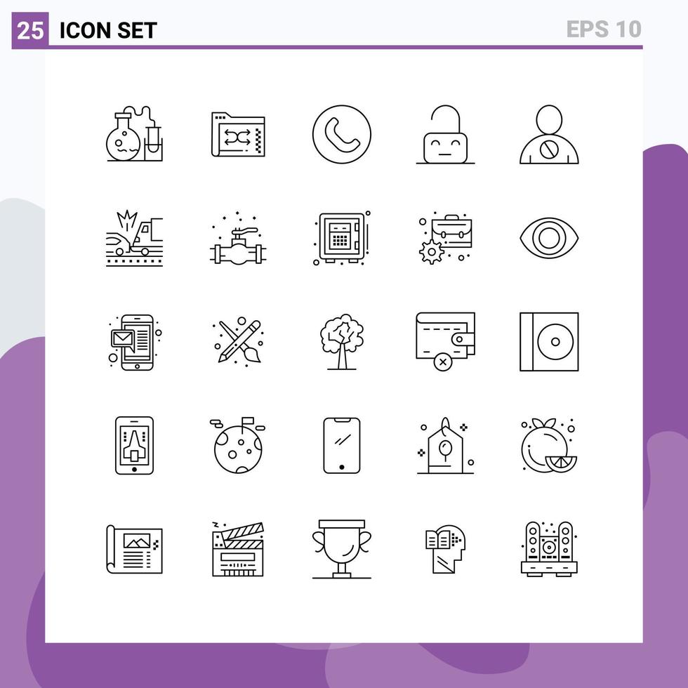 Set of 25 Commercial Lines pack for blocked unlock management parental control Editable Vector Design Elements