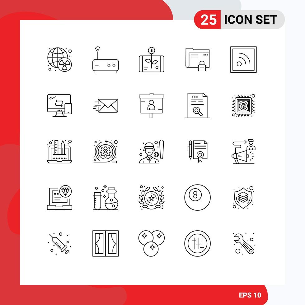 Universal Icon Symbols Group of 25 Modern Lines of feed protection economy password data Editable Vector Design Elements