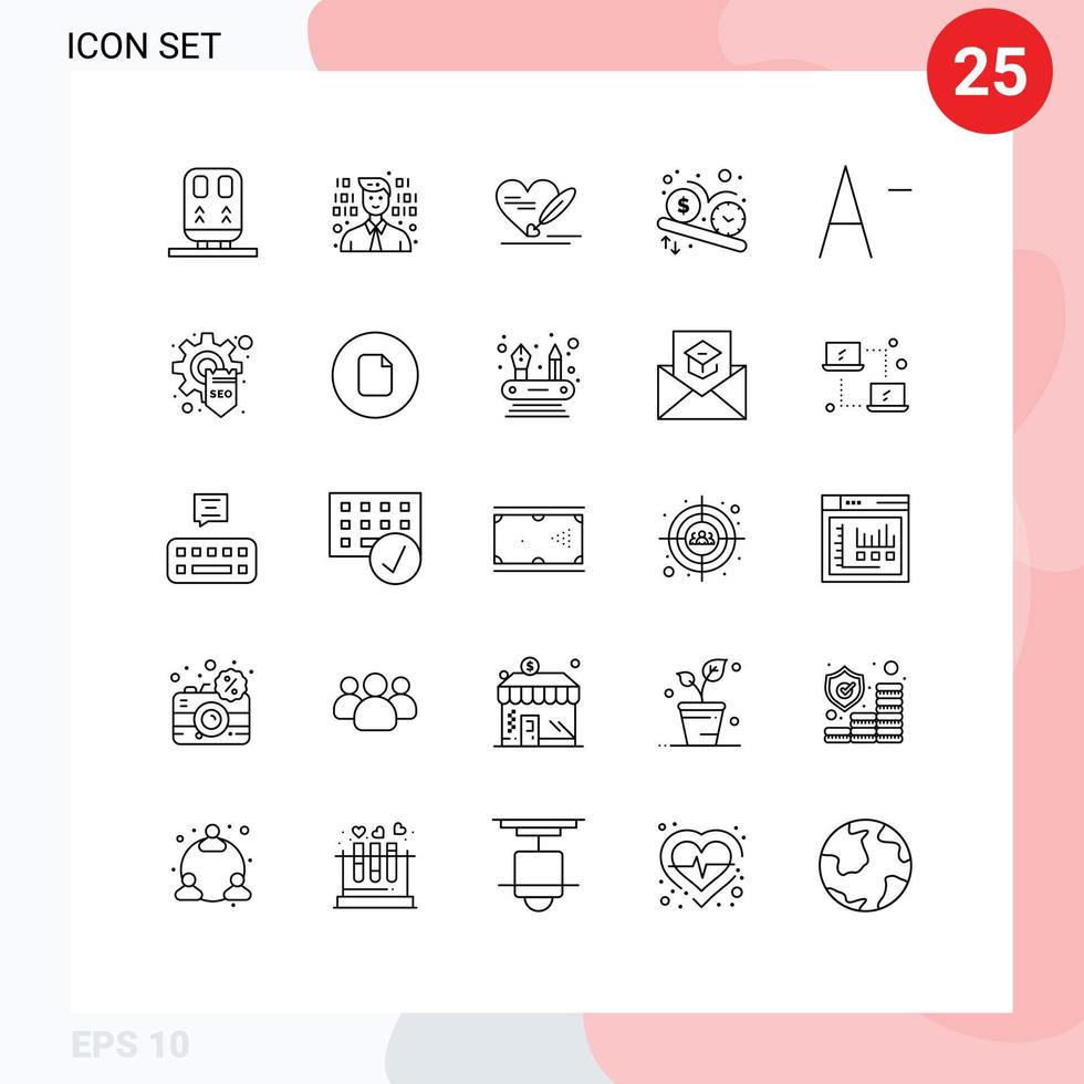 Group of 25 Modern Lines Set for font watch love time dollar Editable Vector Design Elements