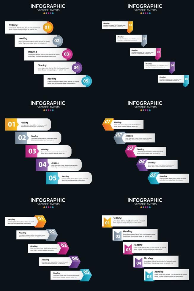 Vector 6 Infographics Pack Presentation slide template 5 Steps cycle diagrams and timelines