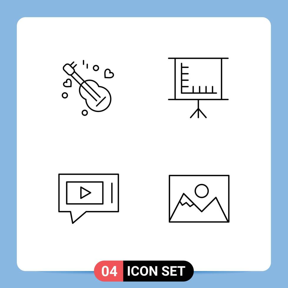 4 Line concept for Websites Mobile and Apps guitar video love education landscape Editable Vector Design Elements