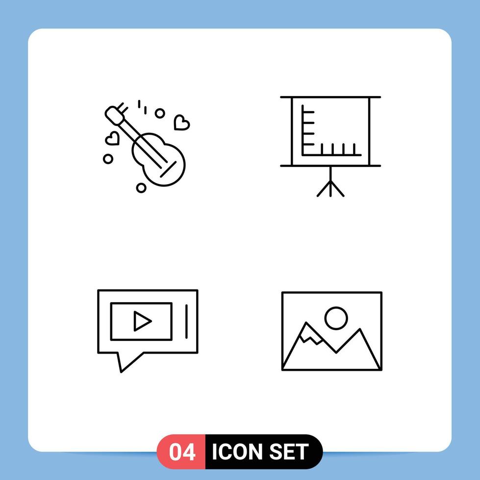 Concepto de 4 líneas para sitios web móviles y aplicaciones guitarra video amor educación paisaje elementos de diseño vectorial editables vector
