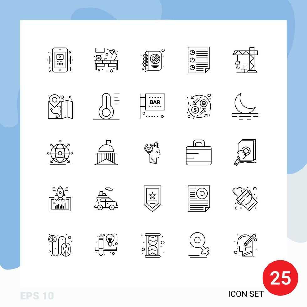 25 Line concept for Websites Mobile and Apps report four workplace document writing Editable Vector Design Elements