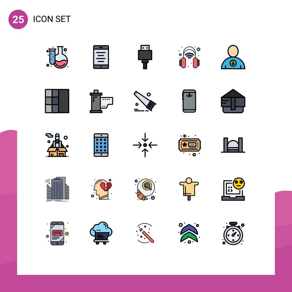 Universal Icon Symbols Group of 25 Modern Filled line Flat Colors of user down file microphone headphones Editable Vector Design Elements