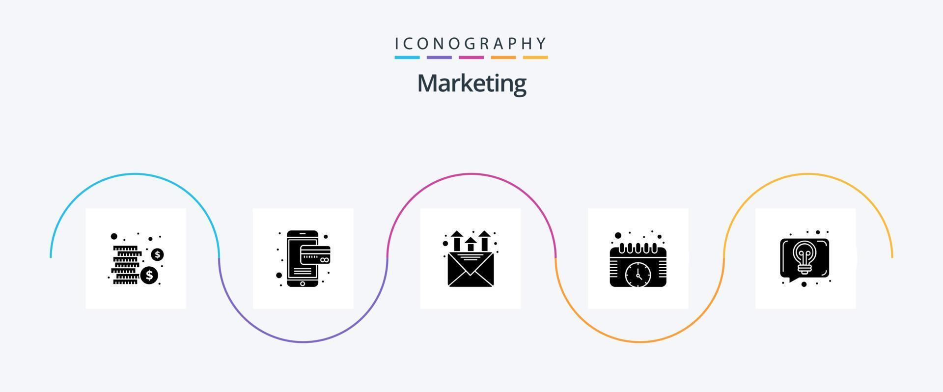 Marketing Glyph 5 Icon Pack Including . idea. promotion. discussion. watch vector