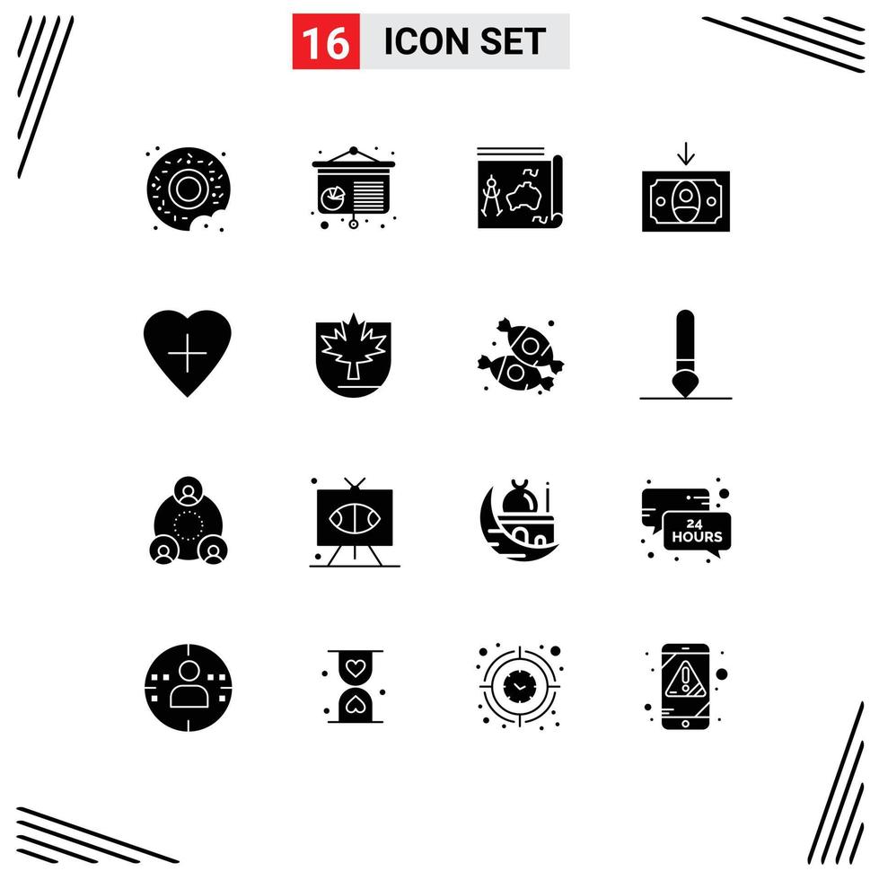 16 Universal Solid Glyphs Set for Web and Mobile Applications security heart shape guide heart cashing Editable Vector Design Elements