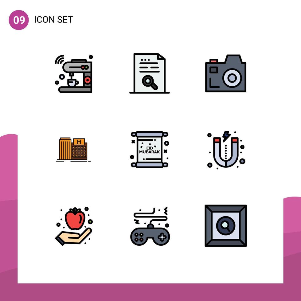 Set of 9 Modern UI Icons Symbols Signs for clinic medical file healthcare media Editable Vector Design Elements