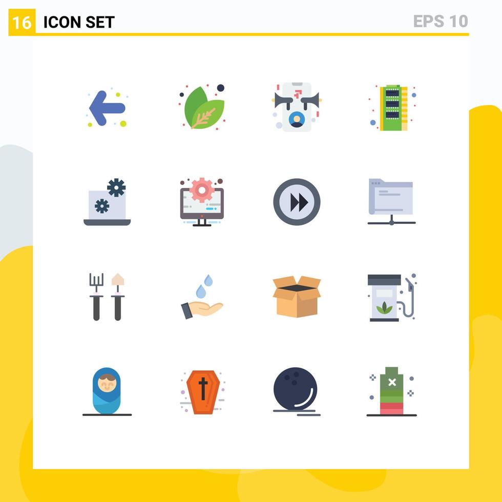 Pack of 16 Modern Flat Colors Signs and Symbols for Web Print Media such as arrow online leaf ad memory Editable Pack of Creative Vector Design Elements