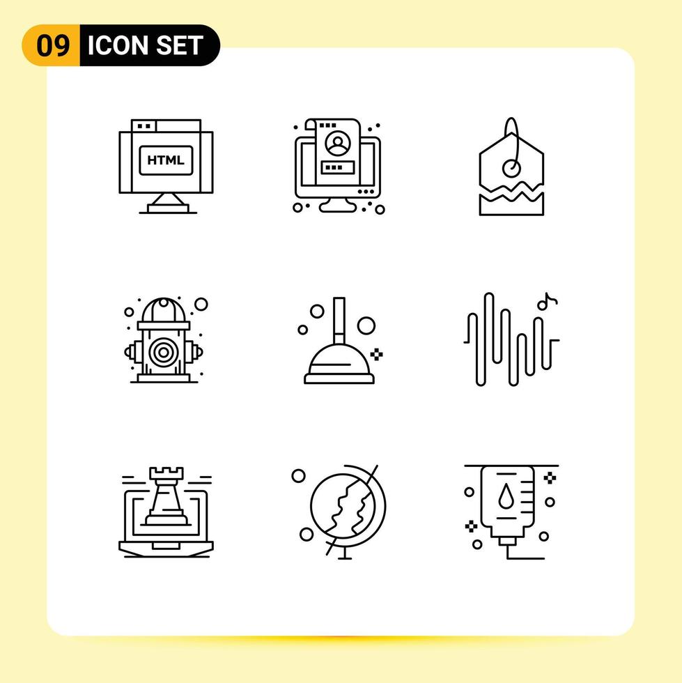 Group of 9 Outlines Signs and Symbols for cleaning life profile environment city Editable Vector Design Elements
