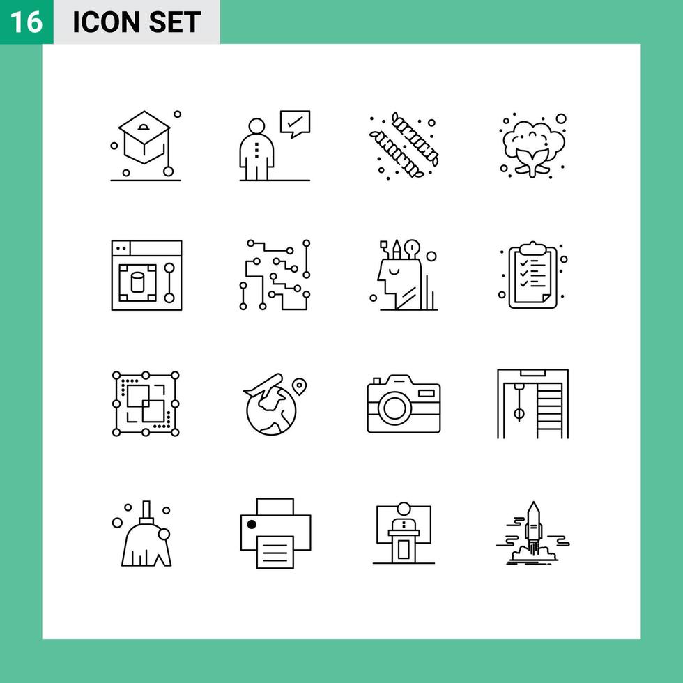 16 Universal Outline Signs Symbols of designer web management vegetable cauliflower Editable Vector Design Elements