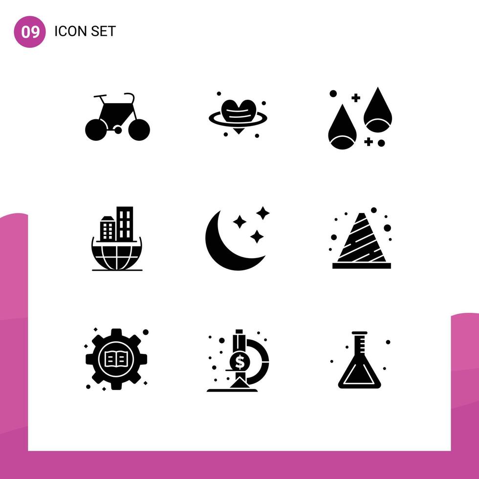 Pack of 9 creative Solid Glyphs of nature sustainable autumn business global organization Editable Vector Design Elements