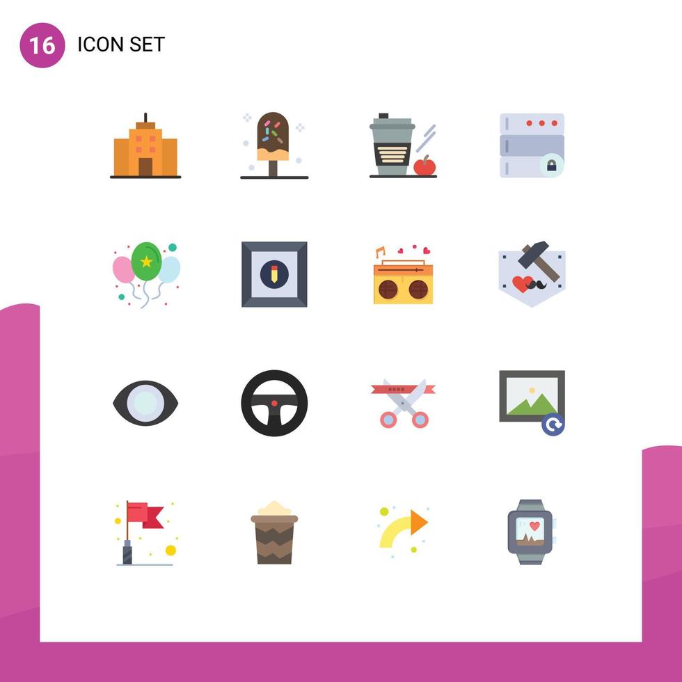 paquete de color plano de 16 interfaces de usuario de signos y símbolos modernos de construcción de interfaz de café paquete editable de manzana de hielo de elementos creativos de diseño de vectores