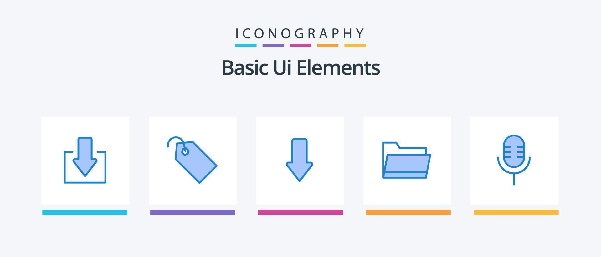 Basic Ui Elements Blue 5 Icon Pack Including sound. mic. arrows. storage. open. Creative Icons Design vector
