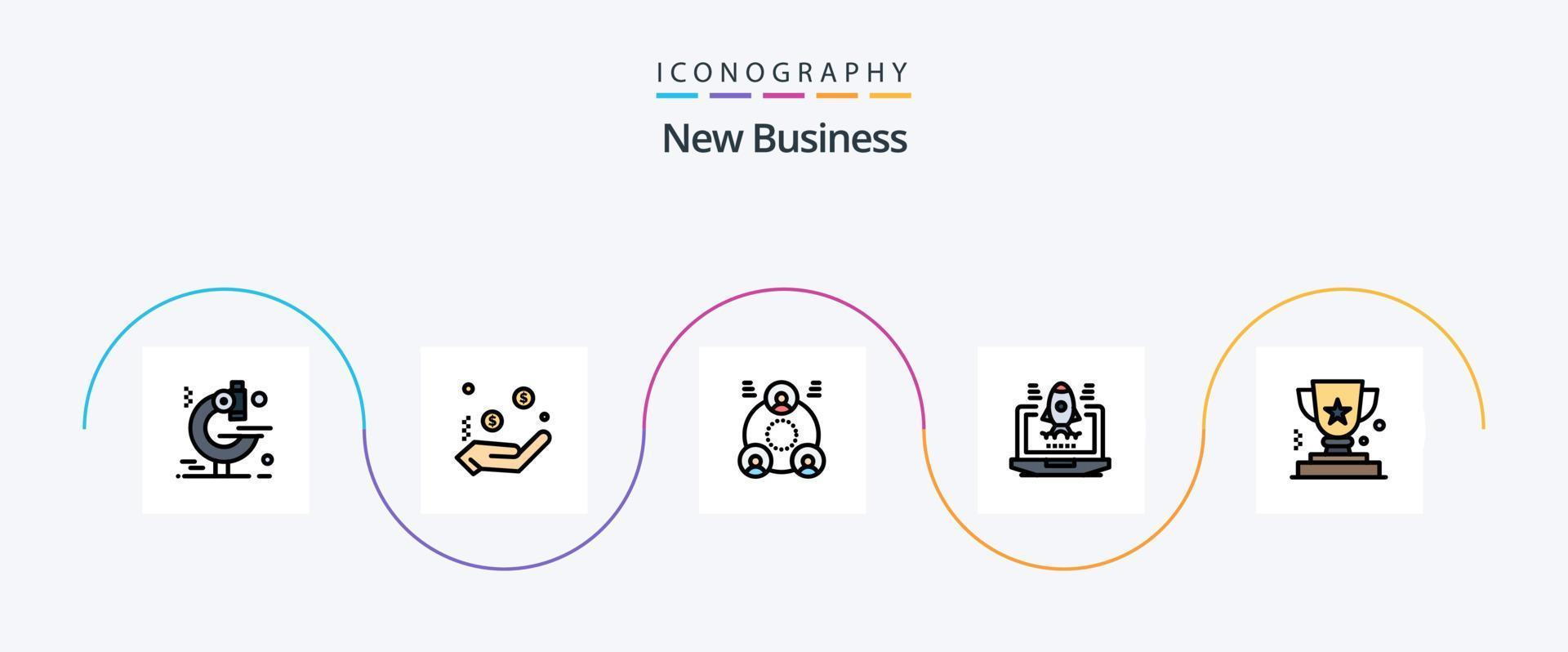 nueva línea de negocio llena de paquete de iconos planos 5 que incluye premio. premio. empleado. logro. cohete vector