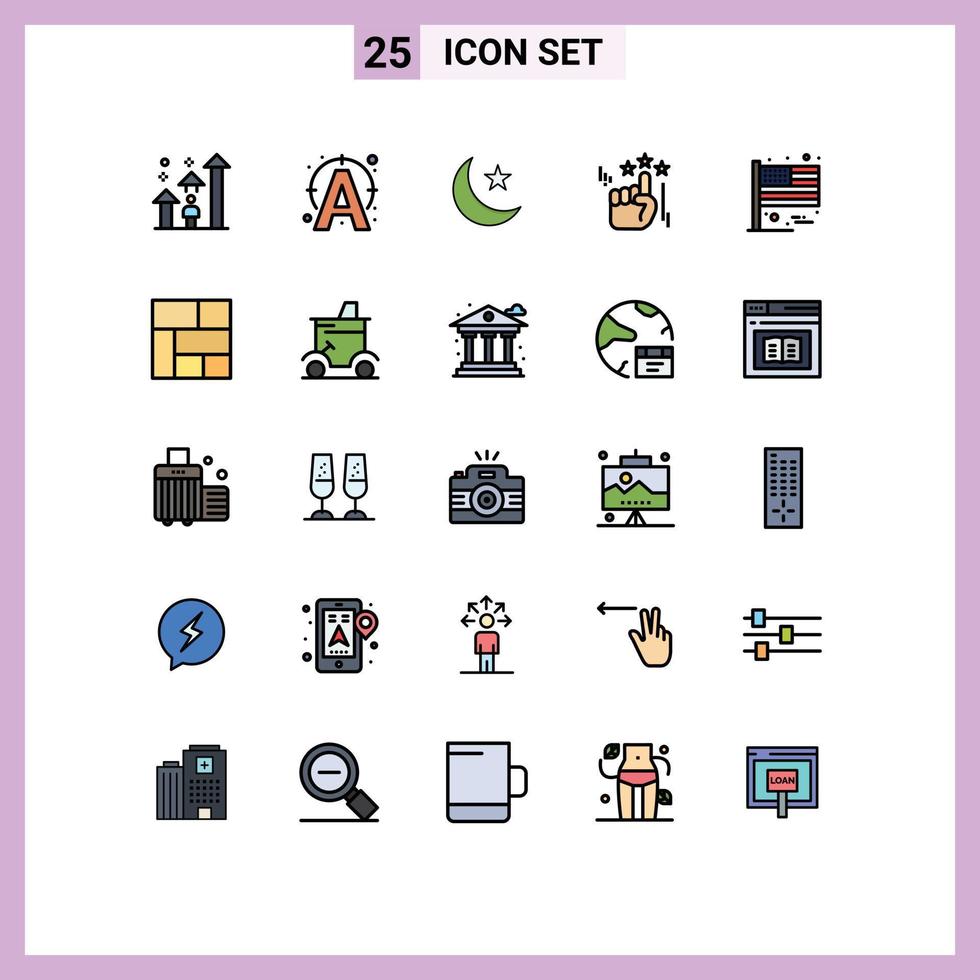 Set of 25 Modern UI Icons Symbols Signs for flag marketing connect stare night Editable Vector Design Elements