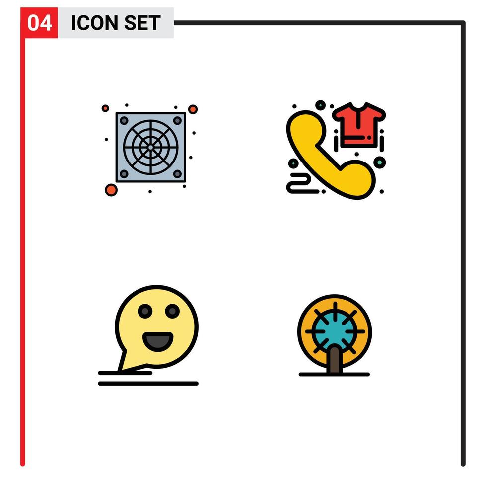 Group of 4 Filledline Flat Colors Signs and Symbols for computer chat call order happy Editable Vector Design Elements