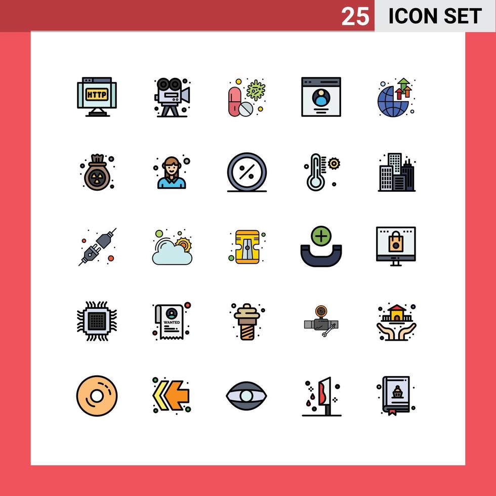 Modern Set of 25 Filled line Flat Colors Pictograph of user interface paint communication medical Editable Vector Design Elements