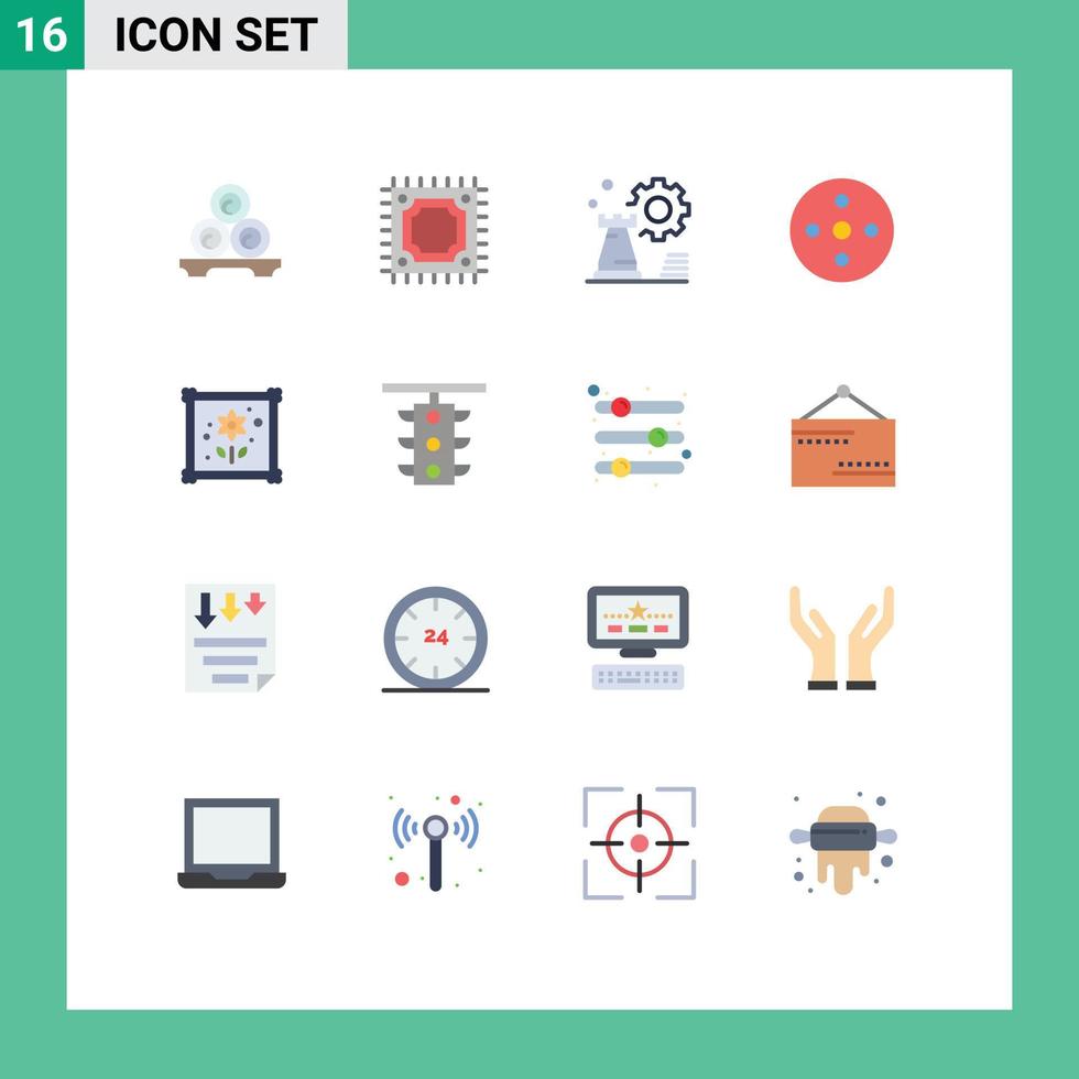 conjunto moderno de 16 colores planos pictograma de ajuste de microchip de spa de negocios de masaje paquete editable de elementos creativos de diseño de vectores