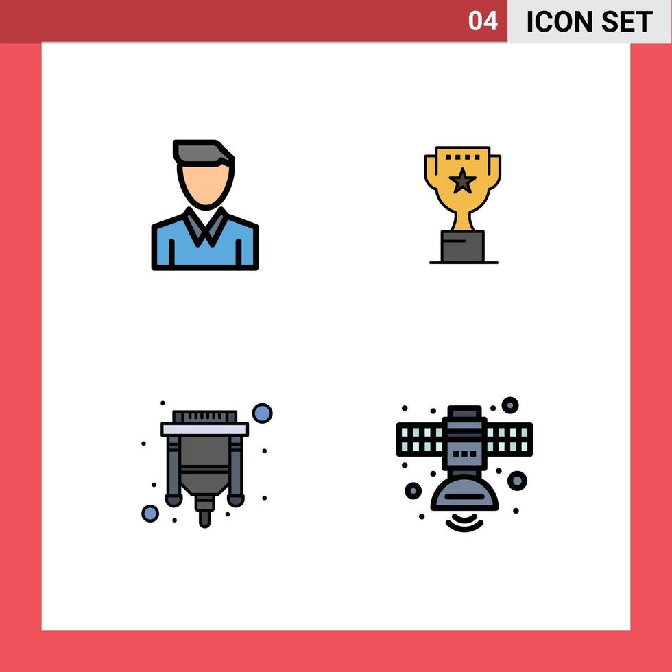 Modern Set of 4 Filledline Flat Colors and symbols such as account cable person top usb Editable Vector Design Elements