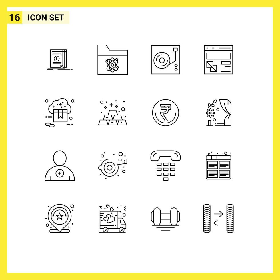 Outline Pack of 16 Universal Symbols of cloud page music development browser Editable Vector Design Elements